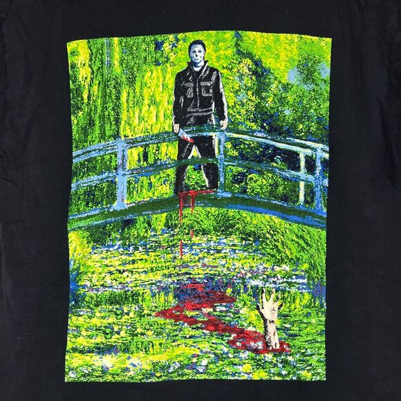 Halloween Black Michael Myers Monet Bridge Graphic Tee Size Medium - Picture 2 of 7